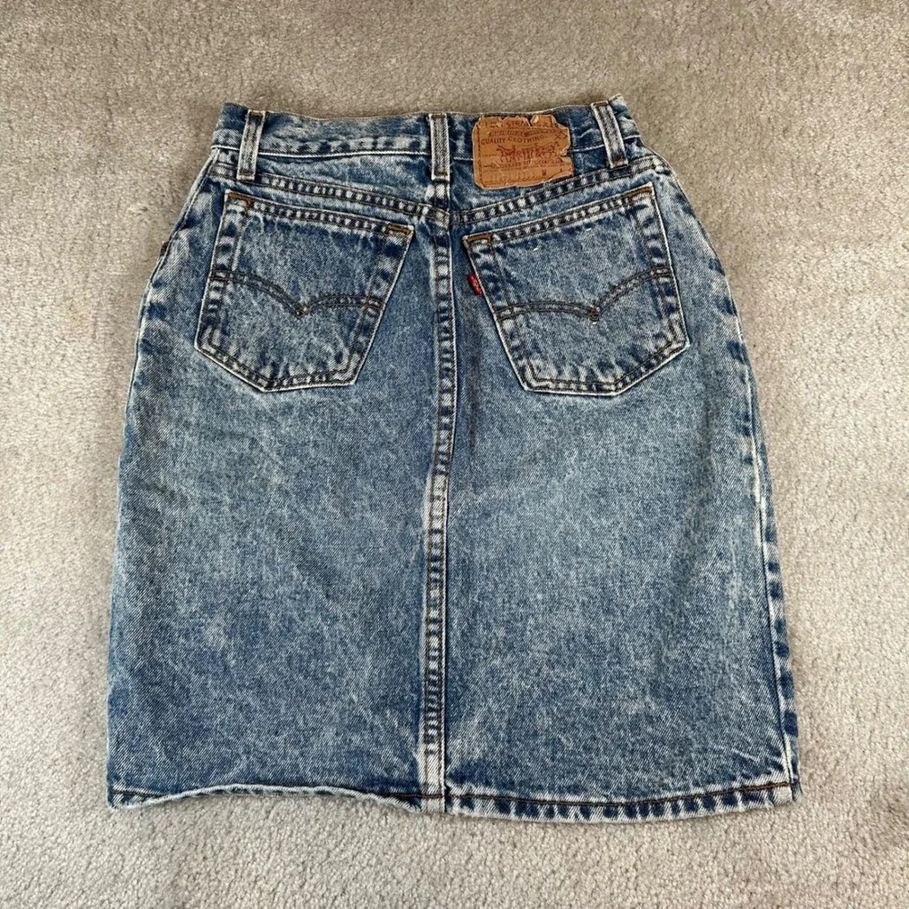 Vintage 80s 97505 Levi's Denim Skirt Womens 7 Blue Acid Wash High Waist USA Rare